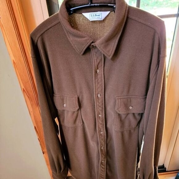 L.L. Bean Vintage Brown Fleece Button Down Warm LS Pocketed Sz. XL Shacket - Picture 1 of 10